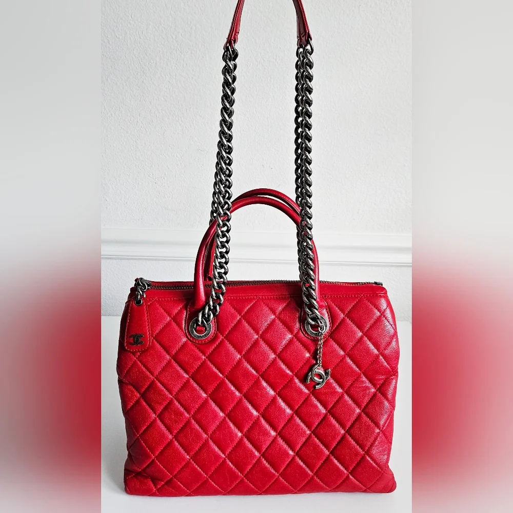 Chanel Red Boy Chained Two-way Tote
